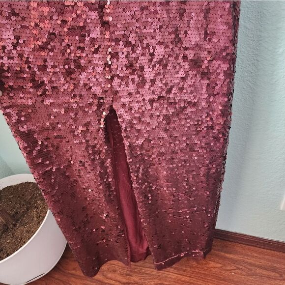 Bcbg maxazria sequins front slit v neck gown dress - Picture 4 of 16